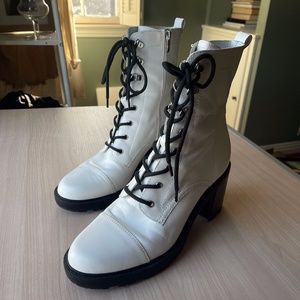 Marc Fisher White Leather Lace Up Heel Boot - Sz. 11